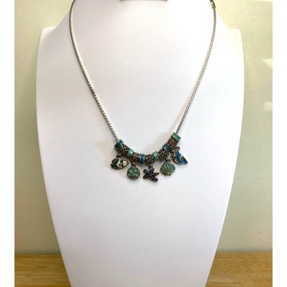 Cookie Lee Ocean Sea Shell‎ Enamel Charm Necklace 16"-20" Adjustable - Picture 2 of 3